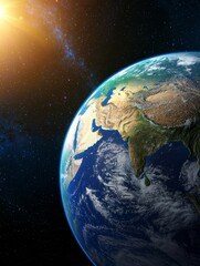 Obraz premium Planet Earth from Space: Vivid View of Our Blue Planet in Starry Universe