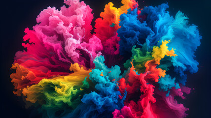 Vibrant abstract explosion of colorful ink in motion, dynamic swirling cloud, artistic splash, bright multicolor background, perfect for creative designs, digital art, and modern visuals.