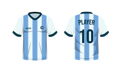 Argentina soccer shirt isolated on white background. Front and back view soccer uniform. Sport shirt mock up. Vector stock