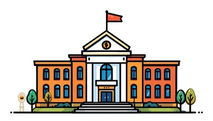 Naklejka premium Educational building exterior urban city illustration daytime front view architecture concept