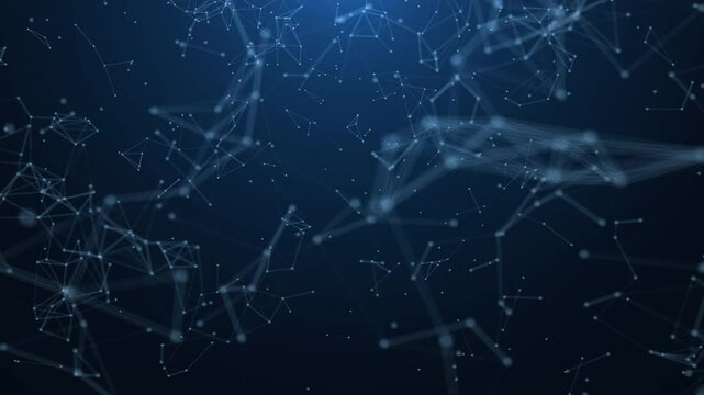 Internet of things connection science effect. Blue digital network plexus blockchain technology connecting dot network web abstract on blue background