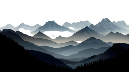 Obraz premium Majestic Mountainscape: Peaks and Valleys Isolated on White