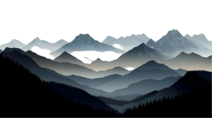 Majestic Mountainscape: Peaks and Valleys Isolated on White