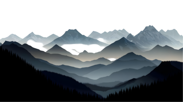 Majestic Mountainscape: Peaks and Valleys Isolated on White