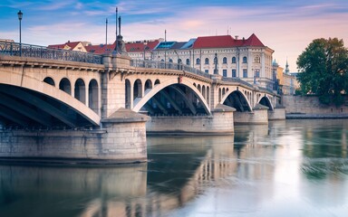 Naklejka premium Danube River, Old Bridge over River at Dawn