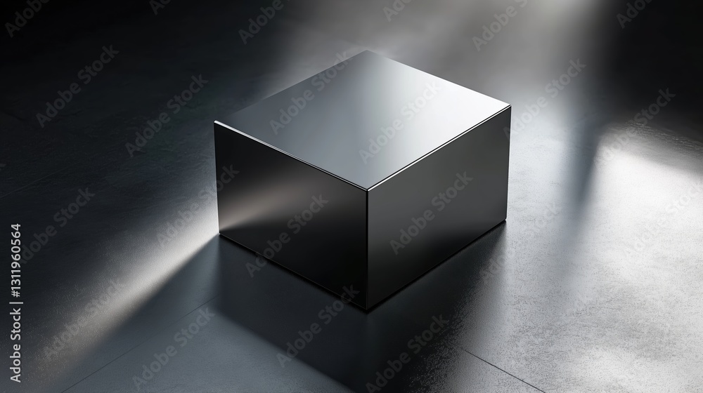 Leinwandbilder Minimalist 3D rendering of a gray cube on a black background with high contrast lighting. Geometric shape with clean lines and static composition, emphasizing depth and shadow in a modern abstract sty