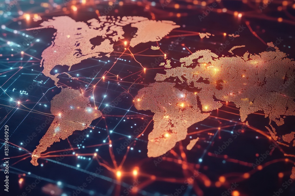 Aufkleber global connectivity map showcasing data flow and networks