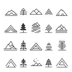 Minimalist Line Art of Mountain and Tree Icons Against a White Backdrop