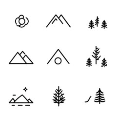 Mountain Range and Tree Line Simple Icon Set Nature Adventure Graphic