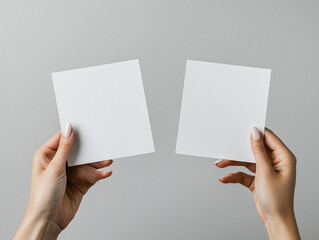 Obraz premium A Hand Gripping Two Blank Sheets of Paper, Tickets, or Flyers, Ready for Customization and Printing , hand holding blank paper