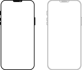 Modern black vector illustration of mobile gadget - Flat drawing modern smartphone. Phone display with white screen isolated. Transparent screen modern smartphone design. Smartphone vector icon