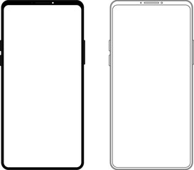 Modern black vector illustration of mobile gadget - Flat drawing modern smartphone. Phone display with white screen isolated. Transparent screen modern smartphone design. Smartphone vector icon