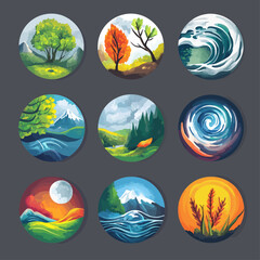 Watercolor landscapes, nature scene illustrations, nature conservation art