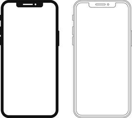Modern black vector illustration of mobile gadget - Flat drawing modern smartphone. Phone display with white screen isolated. Transparent screen modern smartphone design. Smartphone vector icon