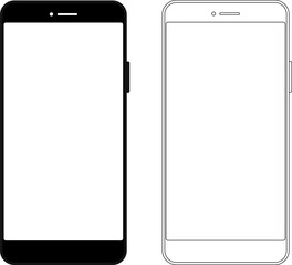 Modern black vector illustration of mobile gadget - Flat drawing modern smartphone. Phone display with white screen isolated. Transparent screen modern smartphone design. Smartphone vector icon