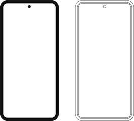 Modern black vector illustration of mobile gadget - Flat drawing modern smartphone. Phone display with white screen isolated. Transparent screen modern smartphone design. Smartphone vector icon