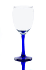 Elegant wine glass with blue stem isolated