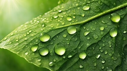 Morning Dew on a Vibrant Green Leaf