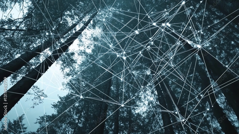 Aufkleber Forest Trees Networking Digital Connectivity Concept with Line Connection Points