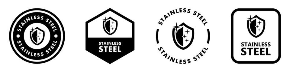 Stainless Steel packaging stamp for product labels. Metal items vector sticker.