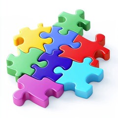 Collaboration symbol, 3D colorful jigsaw piece, white backdrop.