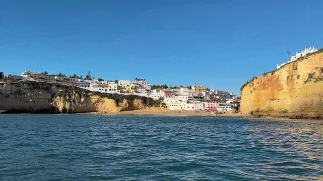 View of Carvoeiro as seen from a boat at sea