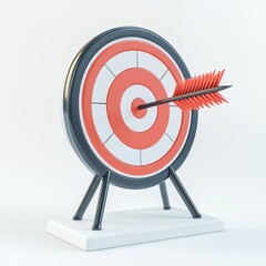 3D arrow hitting bullseye, goal symbol, isolated on white.