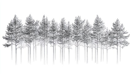 Fototapeta premium Forest of Pine Trees, Monochrome Illustration