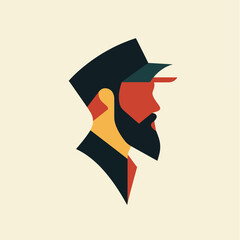 Geometric portrait of a bearded man with cap in profile view