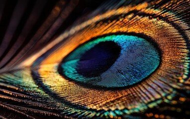 Obraz premium A close-up of a colorful peacock feather, showcasing the intricate details and vibrant colors