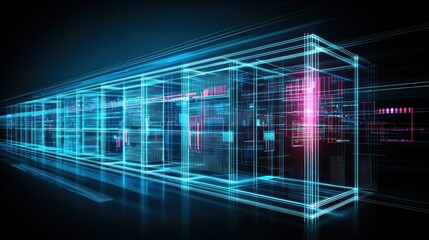 Server rack cluster, data center, futuristic, digital network