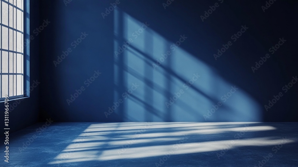Poster the room features a deep navy blue background, where gentle sunlight casts soft shadows in varying s