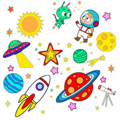 Space Telescope Alien Ship Sun Planet Astronaut Clipart Set Collection Silhouette Shape