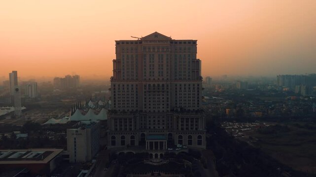 Aerial view of Kolkata Famous Five Star Hotel ITC Royal Bengal Drone View during Sunset
