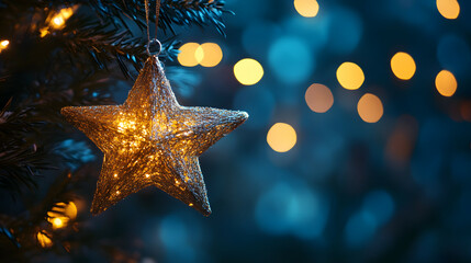 Scenery of Christmas star decorations shining