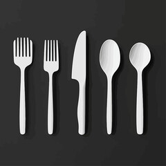 Minimalist White Cutlery Set: Forks, Knife, and Spoons on Dark Background