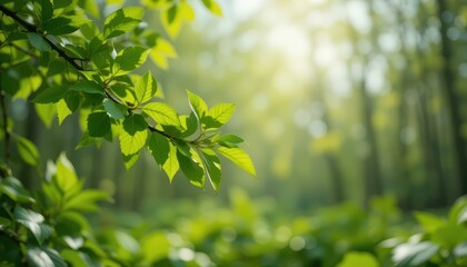 Fototapeta premium Sunlit green leaves forest nature photography tranquil environment close-up freshness