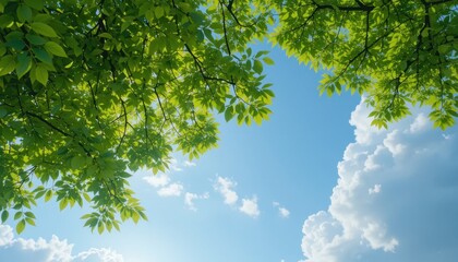 Fototapeta premium Tranquil outdoor photography green leaves & sky