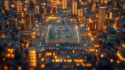 Obraz premium Futuristic city on a microchip