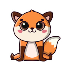 Little fox with big eyes in kawaii style. Flat Cartoon Style. Image for card, sticker, baby clothing.