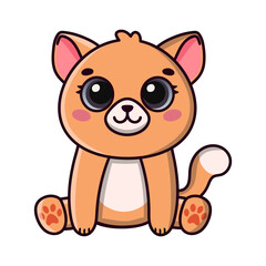 Little cat with big eyes in kawaii style. Flat Cartoon Style. Image for card, sticker, baby clothing.