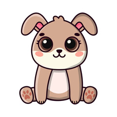 Little bunny with big eyes in kawaii style. Flat Cartoon Style. Image for card, sticker, baby clothing.