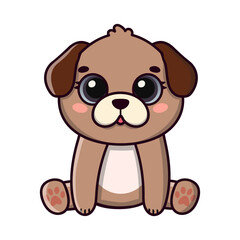 Little dog with big eyes in kawaii style. Flat Cartoon Style. Image for card, sticker, baby clothing.