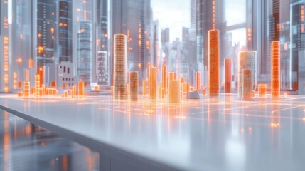 Futuristic city skyline, digital map