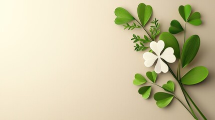 Obraz premium A clean, minimalist St. Patricks Day ad template with a 3D paper-cut shamrock and text space