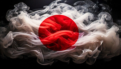abstract representation of the japan flag using smoke