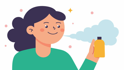 Fototapeta premium Soothing Application An illustration of a hand spritzing the mist onto a face with comfortable relaxed expressions to convey and selfcare.