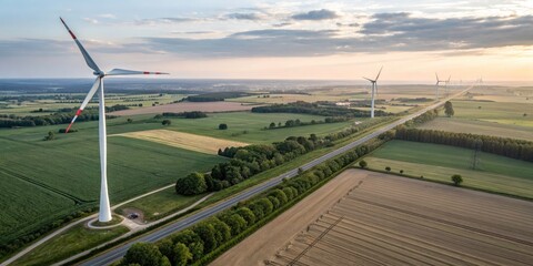 Bird's Eye View of Wind Power Dynamics with Long Exposure Effects for Marketing and Product Design, Ideal for Clean Energy, Renewable Resources, and Environmental Awareness