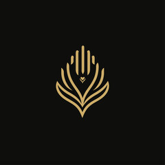 Elegant gold line art logo design on black background for brands