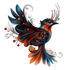 A majestic heron with striking blue and white feathers, an orange beak on transparent png background. Ai generated